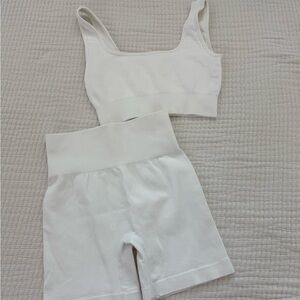 White Textured Sports Bra with Wide Straps